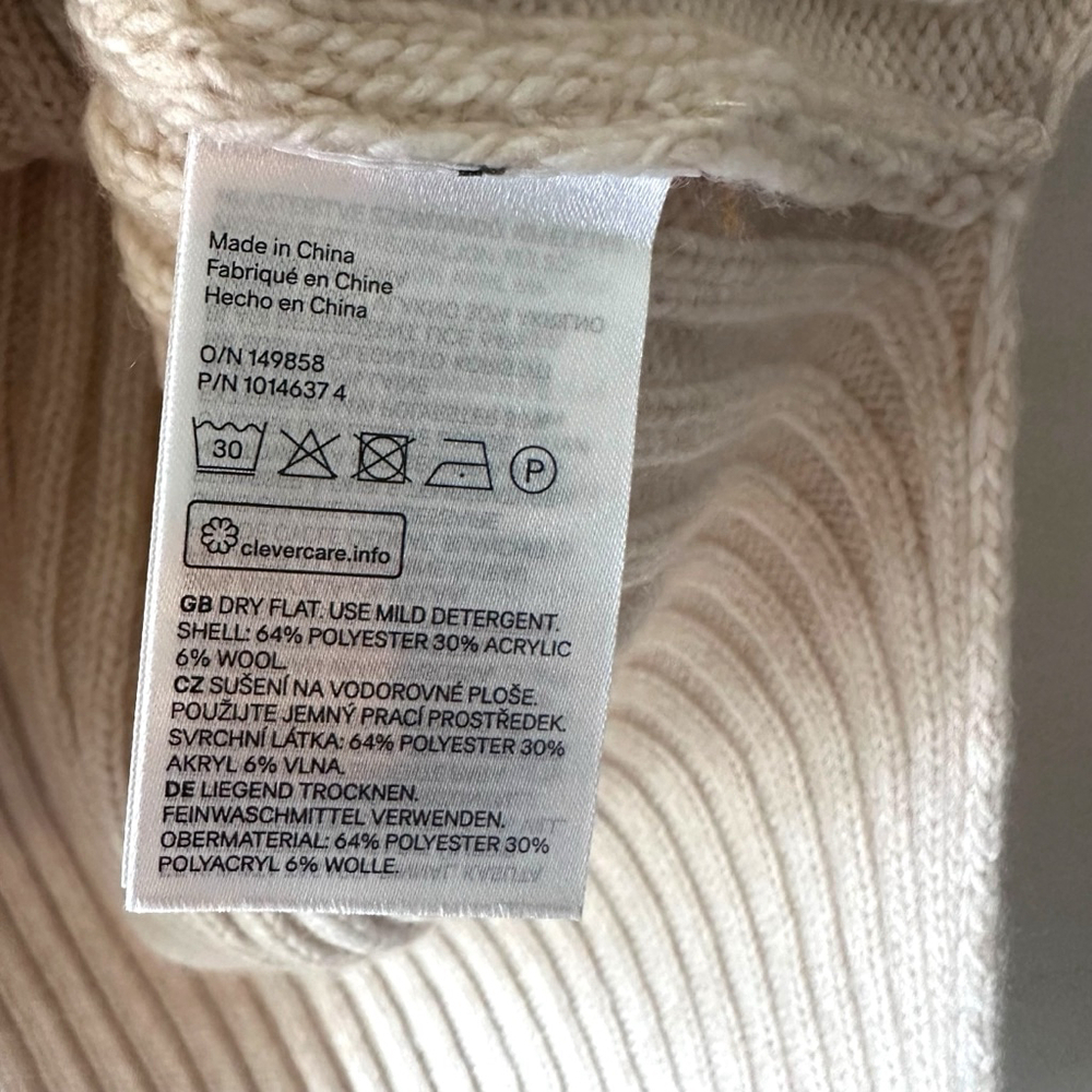 H&M Beige Wool Ribbed Sleeveless Turtleneck Sweater Dress Women's Size S - Picture 6 of 7